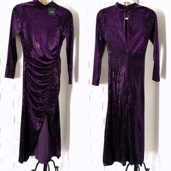 💜 ZARA FESTIVE DAYS PURPLE SEQUIN MOCK NECK MAXI DRESS! - Picture 4 of 14